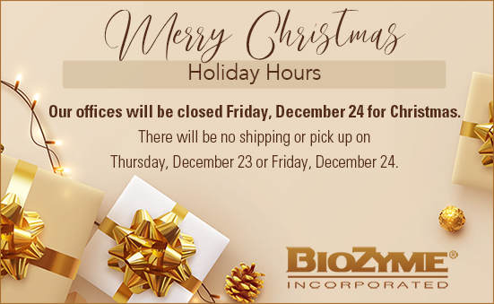 BioZyme Christmas and New Years Hours